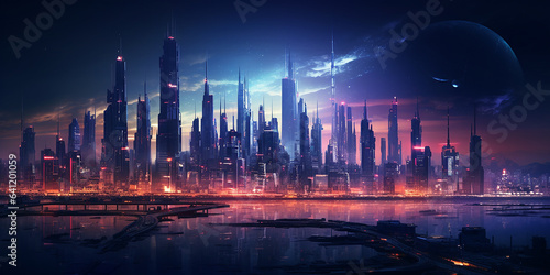 Nighttime cyberpunk city illustration wallpaper