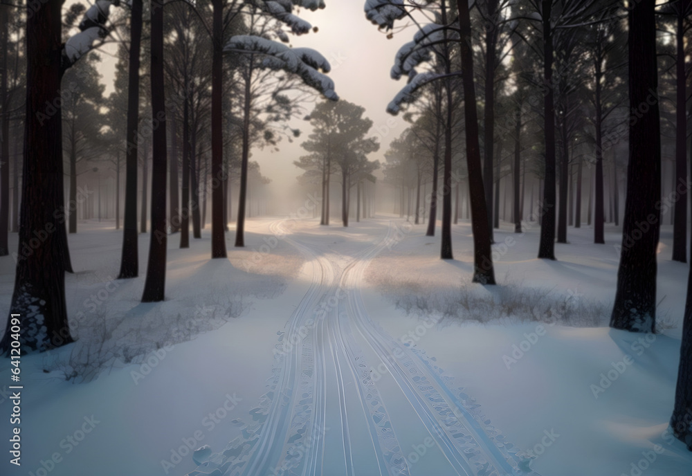 snowy forest in winter landscape ai generated