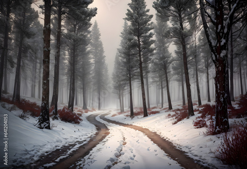 a road in snowy winter forest ai generated © XMind