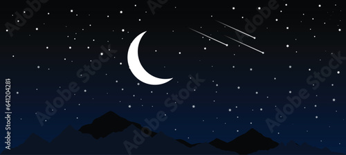 Night Vector poster with star moon mountain background