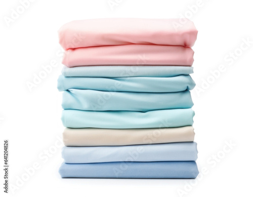 Stack of pale colorful t-shirt isolated on white background
