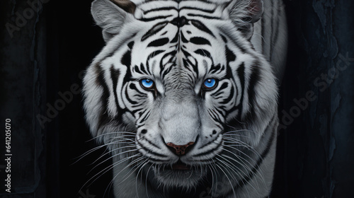 The white tiger face and blue eyes