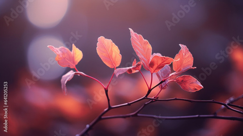 Autumn morning light background  macro leaves  extreme close-up