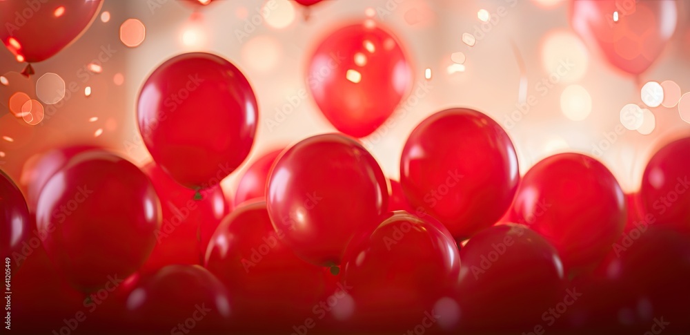 red baloons, bokeh in backround, shallow depth of field.