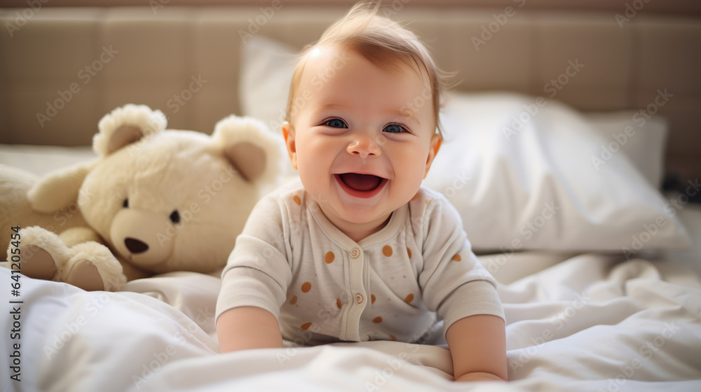 cute baby on the bed cheerful cute baby on the bed cheerful