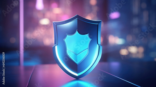 Shield protect icon, security protection and health insurance, blurred background