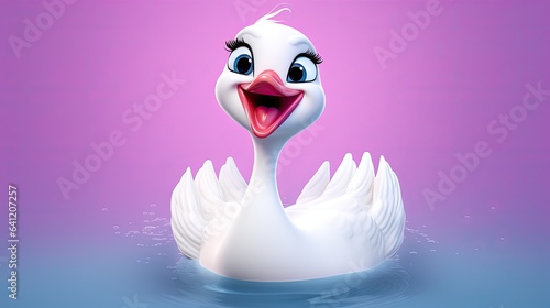 Fototapeta Naklejka Na Ścianę i Meble -  Cute 3D cartoon Swan character.