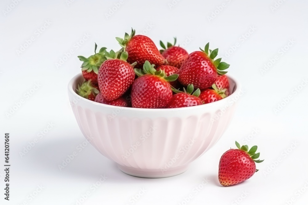 white bowl of ripe strawberries on a white background white bowl of ripe strawberries on a white background