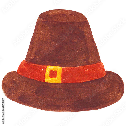 Pilgrim hat watercolor style, Concept of thanksgiving day