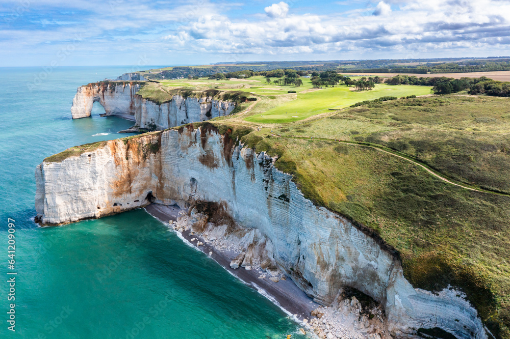 Beautiful seaside landscape of cliffs on the Normandy coast in France, Etretat.