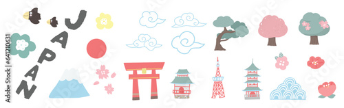Adorable Japan travel landmark elements vector collection