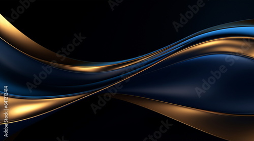 Blue and gold wavy Abstract background with a black background