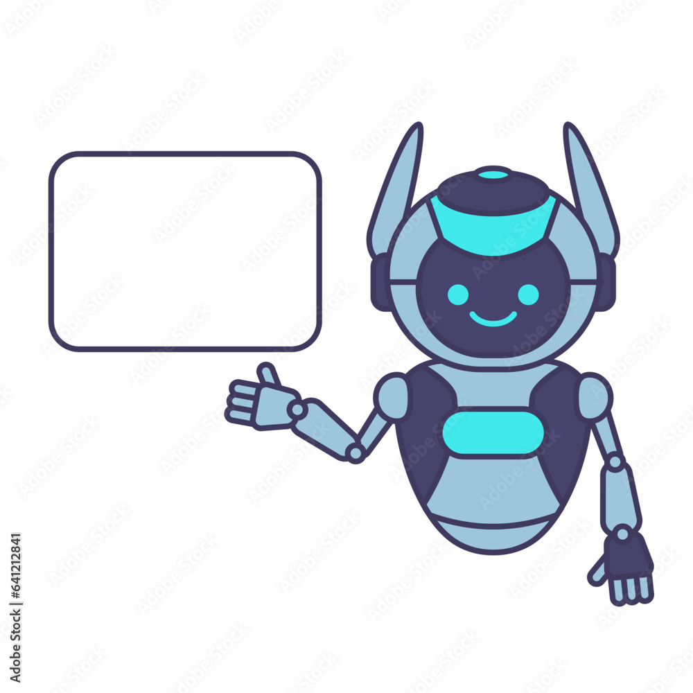Fototapeta premium Robot holding blank poster banner or showing information