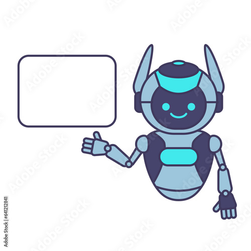 Robot holding blank poster banner or showing information