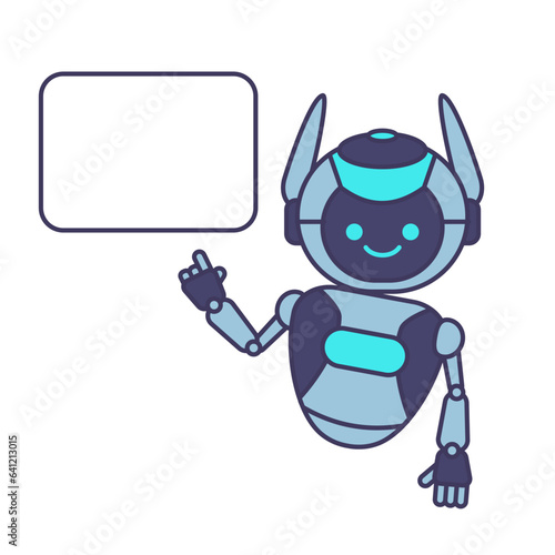 Robot holding blank poster banner or showing information
