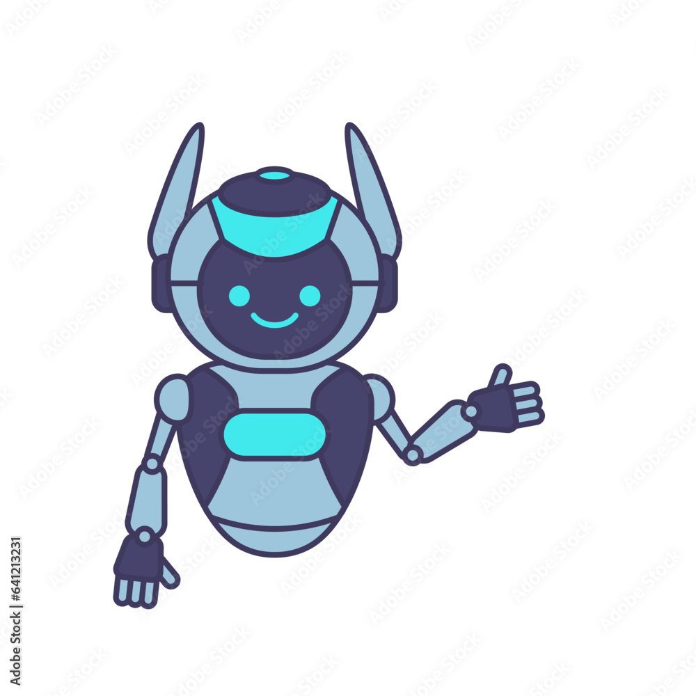 Robot presenting or welcoming gesture vector illustration. Robot mascot character illustration design