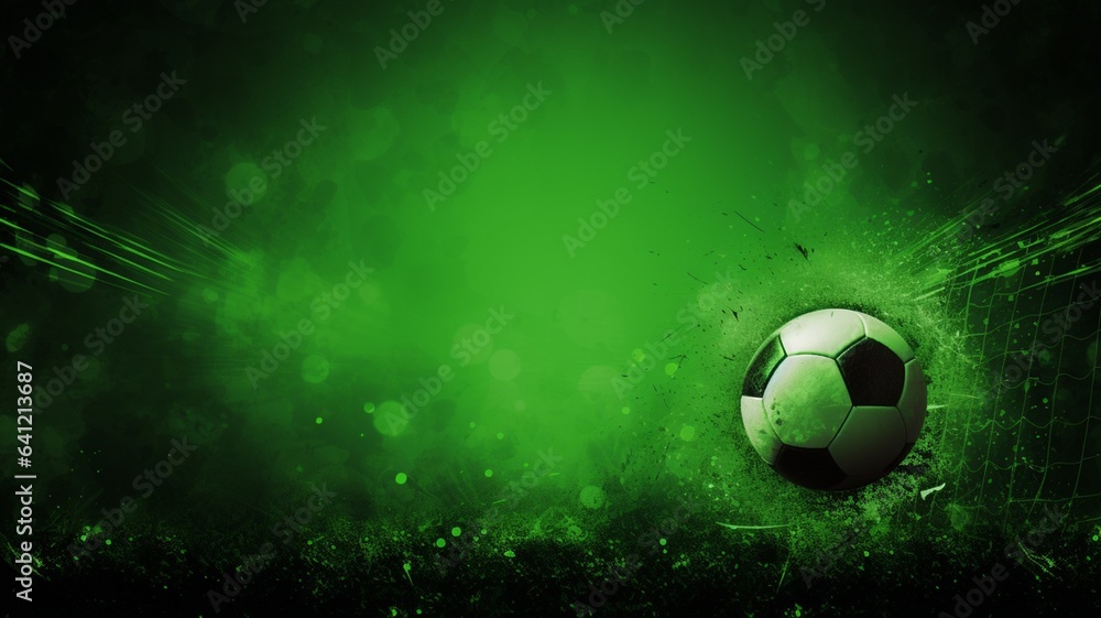 Fototapeta premium Soccer ball on green background with lights. 