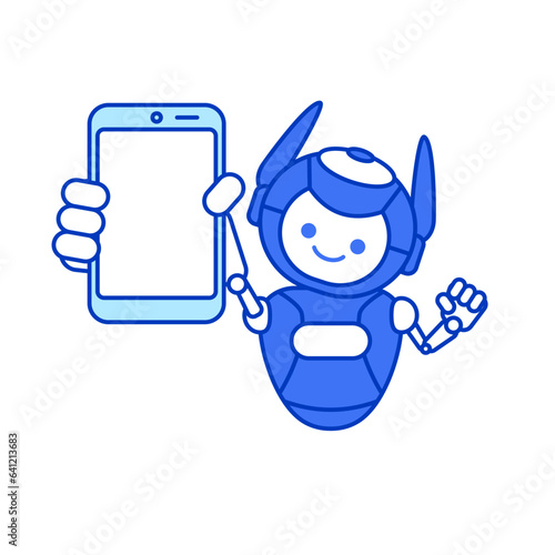 Robot shows blank phone screen for advertising vector illustration design
