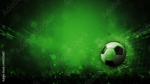 Soccer ball on green background with lights. 