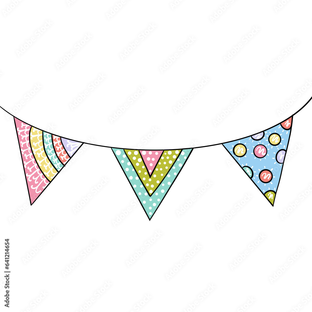 Obraz premium Paper party flags for decoration hand drawn with black lines.