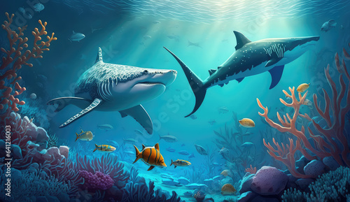 Animals of the underwater sea world. Ecosystem. Colorful tropical shark. (ai generated) © ImagineDesign