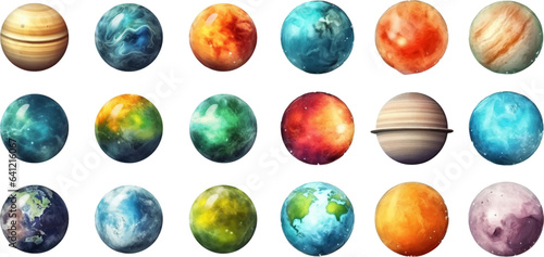 planets set in the style of photo-realistic compositions, rtx on, realistic watercolor paintings, lightbox, saturno butto, transcendent