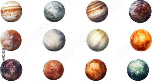 planets set in the style of photo-realistic compositions, rtx on, realistic watercolor paintings, lightbox, saturno butto, transcendent