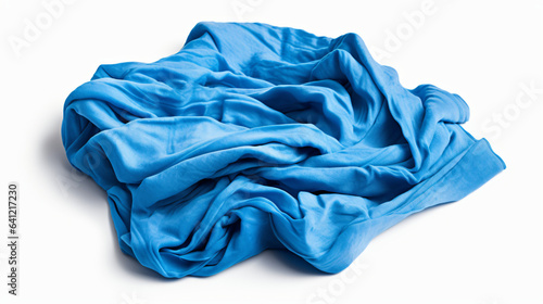 Crumpled blue dirty microfiber cloth isolated on white background