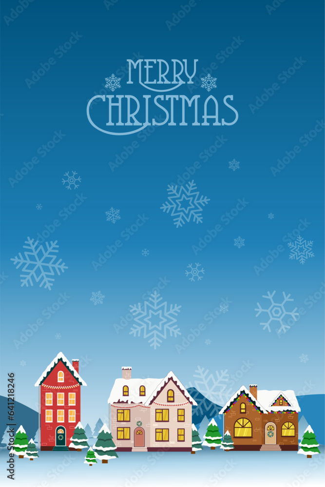 Happy New Year and Merry Christmas winter old town street. Xmas town city panorama greeting card