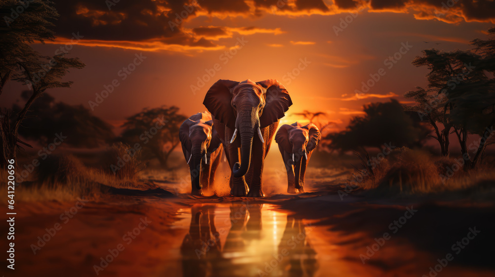 Savannah Elephants: A Majestic Sight.Generater Ai - obrazy, fototapety, plakaty 