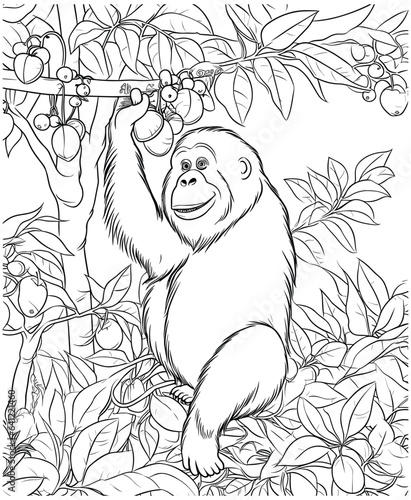 Orangutan climbing a fruit tree coloring pages