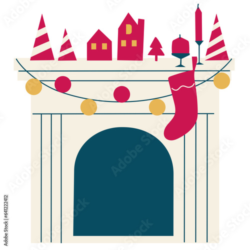 Christmas fireplace flat illustration