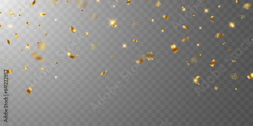 Golden confetti and zigzag ribbon falling from above Streamers, tinsel vector
