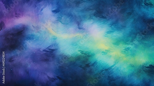 An abstract background using colors of the aurora borealis, blending them as if they were dancing in the night sky flat lay.