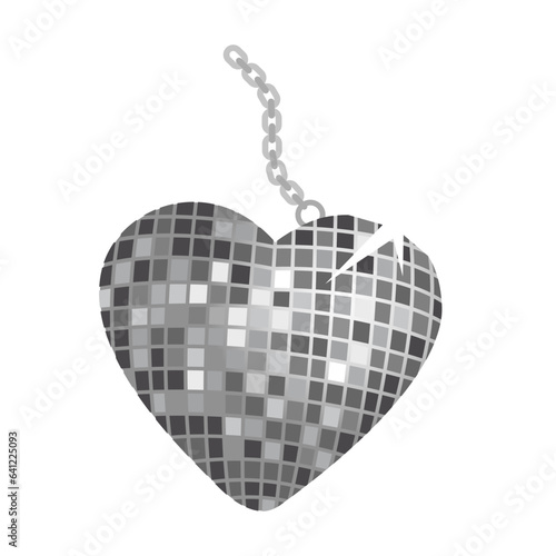 Heart shaped disco ball flat illustration