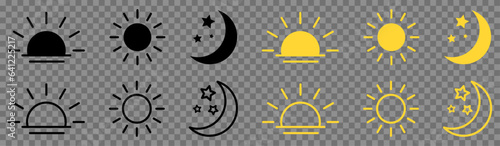 Time of the day icons. Sunset, sun, moon icons. Vector illustration isolated on transparent background