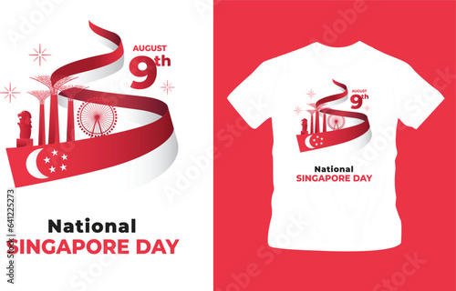 national Singapore day 9th of august red color cool t shirt design editable template