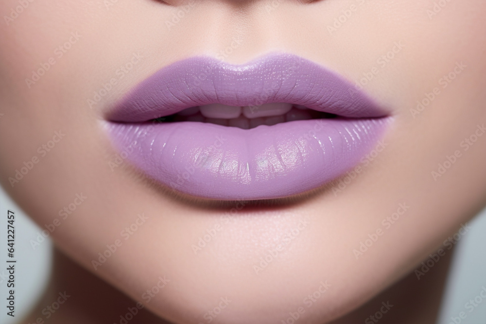 Woman's lips with pastel violet lipstick Woman's lips with pastel violet lipstick