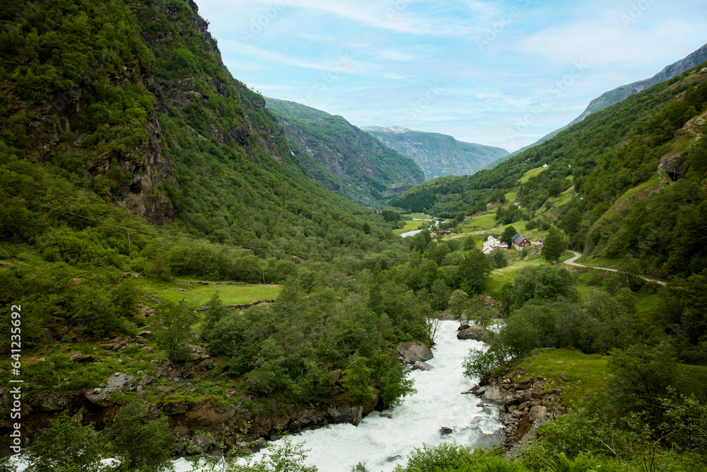 Fototapeta premium The beauty of Norwegian nature. West Norway natural landscape along the route of the Flam railway
