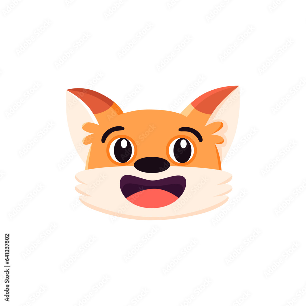 Enthusiastic fox face. Smiling animal portrait. Cartoon character. Flat vector illustration isolated on white background Enthusiastic fox face. Smiling animal portrait. Cartoon character. Flat vector illustration isolated on white background