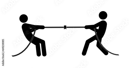 Set of stick figures tug on war on a white background, flat 4K animation.