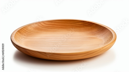 Empty traditional wooden plate isolated on white background
