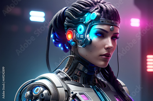 Cyber woman, cyber implants technology future style, Generative AI