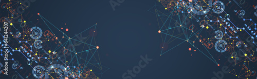 Abstract technology. Circuit board, high computer color background. Vector illustration with space for content, web - template, business tech presentation.