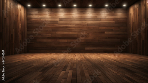 empty room with wooden floor with interesting light glare  Interior background for the presentation