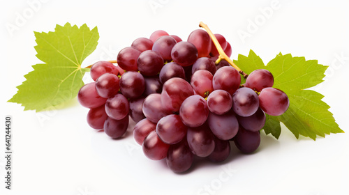 Fresh Cardinal grapes with leaf isolated on white background