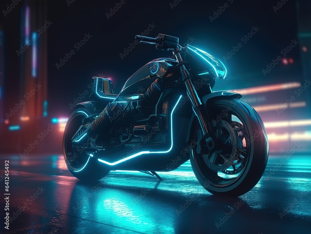 Futuristic bike on a cyberpunk highway