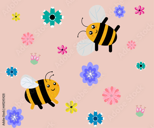 Vector flowers and bees