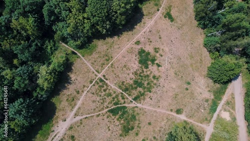 Aerial top down of hiking trails on Drachenberg trash mountain in Grunewald Berlin photo