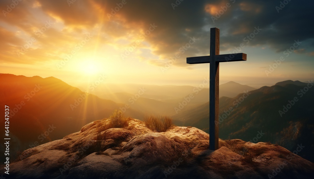 Cross of Jesus Christ on a Background with Dramatic Lighting